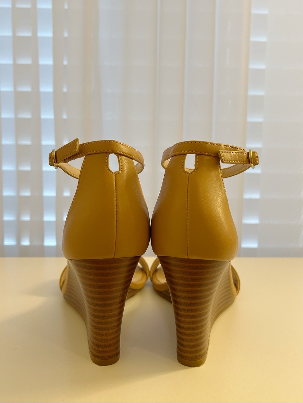 KELLY & KATIE Tan Ankle Strap Wedge Sandals - Picture 4 of 9